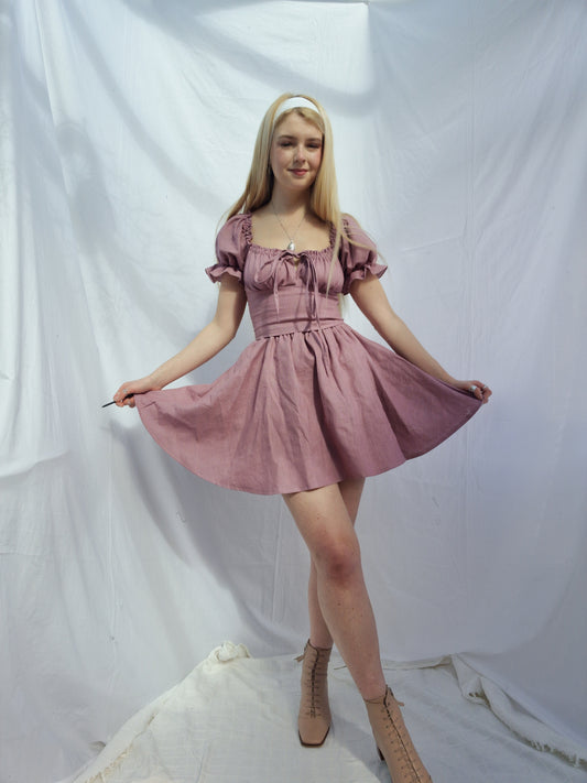 Mini Linen Milkmaid Dress (Other fabrics available)